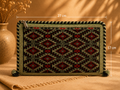 Handwoven Midnight Kilim Clutch – Crimson Diamond Motif Edition