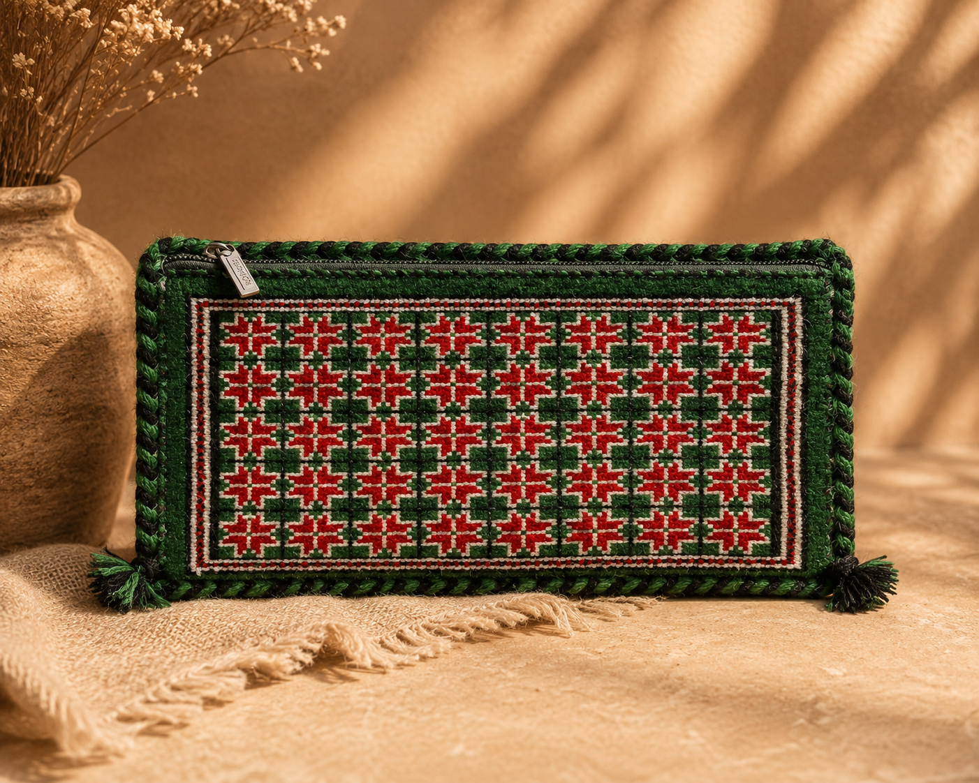 Handwoven Emerald Grid Clutch – A Contemporary Take on Tribal Symmetry