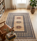 Hand-Woven Medallion Rug in Desert Rose and Midnight Blue