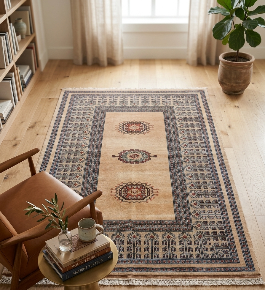 Hand-Woven Medallion Rug in Desert Rose and Midnight Blue