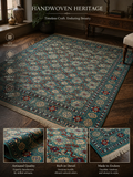 Hand-Knotted Turquoise & Crimson Rug – A Statement in Coastal Teal